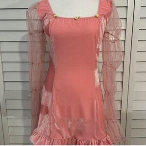 Elegant Pink Dress with Sheer Sleeves